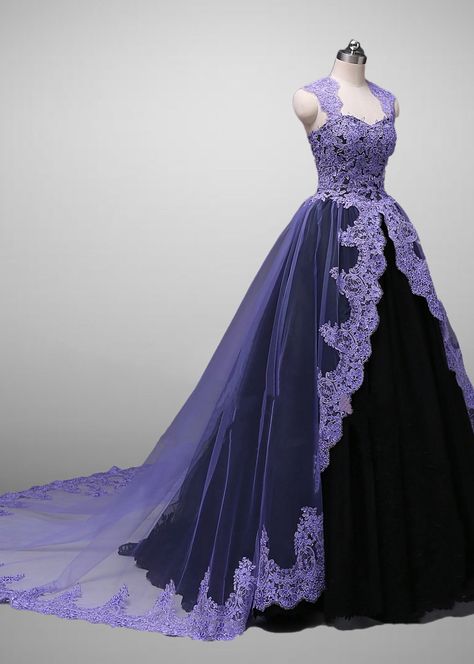 Capture the enchantment of your special day with our Unique Purple Lace Embroidered A-line Black Ball Gown Wedding Dress. This exquisite gown is designed to make a statement, combining the regal charm of a ball gown silhouette with a touch of modern elegance. The rich purple hue adds a unique twist, while the intricate lace embroidery adds a romantic and feminine touch.Crafted with attention to detail, this dress features a flattering A-line silhouette that enhances your curves and offers comfor Plus Size Purple Wedding Dresses, Dark Purple Wedding Dress The Bride, Black And Purple Bridesmaid Dresses, Dark Purple Gown Elegant, Purple Wedding Dress The Bride, White And Purple Wedding Dress, Purple And Black Wedding Dress, Dark Purple Wedding Dress, Black And Purple Wedding Dress