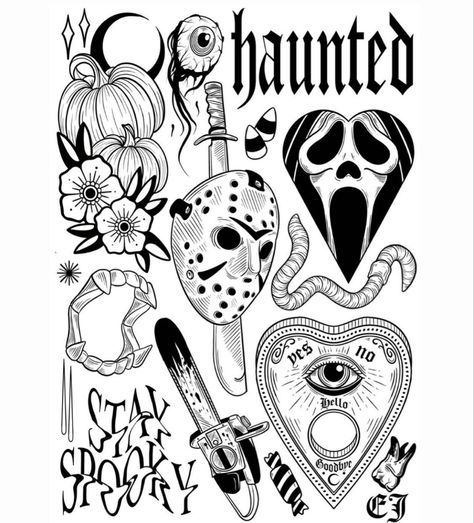 Horror Flash, Jason Tattoo, Practice Tattoos, Halloween Tattoo Flash, Tattoo Portfolio Ideas, Horror Sleeve, Friday The 13th Tattoo, Tattoo Halloween, Horror Tattoos