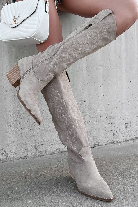 Buy The Big Show Faux Suede Cowboy Boots (Grey) For $98. FREE SHIPPING ON ALL U.S. ORDERS OVER $50! Suede Platform Boots, Couture Heels, Boots Nordstrom, Suede Cowboy Boots, Lantern Sleeve Sweater, Black Platform Boots, Flying Monkey Jeans, Big Show, Cardigan Sweaters For Women