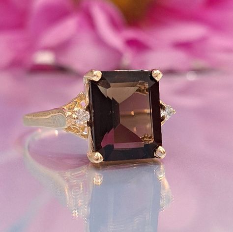 4.88 Carat Natural Smoky Topaz & Diamonds 14k Solid Yellow Gold Ring * Classic-Style Ring * Emerald Cut Gemstone by JulLuxJewelry on Etsy Brown Gemstone, Smoky Topaz, Citrine Jewelry, Topaz Jewelry, Stunning Engagement Ring, Ring Emerald, Classic Jewelry, 14k Gold Ring, Emerald Cut Diamonds