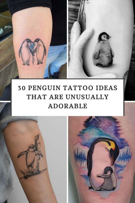 Penguins are charming, wobbly creatures known for their unique wings that can't fly, showcasing their adaptability and determination. It's no surprise you want a penguin tattoo to remind you of your own resilience and capabilities, even when the odds are against you. Penguin Couple Tattoo Ideas, Penguin Tattoo Family, Fine Line Penguin Tattoo, Penguin Tattoo Couple, Small Penguin Tattoo, Baby Penguin Drawing, Penguin Tattoo Ideas, Penguin Pfp, Small Town Christmas