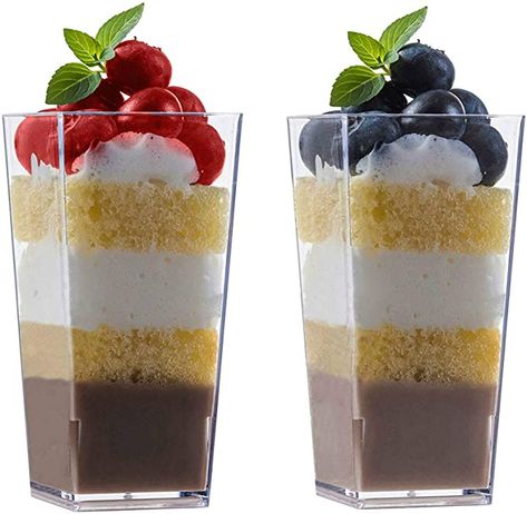 Amazon.com: Zappy 100 3oz Tall Square Mini Dessert Cups Plastic Dessert Cups Tasting Plastic Shot Glass Shooter Cups Parfait Glasses Appetizer Bowls Trifle Bowl Tumbler Shooter (3oz Dessert Cups 100Ct): Kitchen & Dining Mini Dessert Shots, Plastic Dessert Cups, Finger Desserts, Parfait Glasses, Parfait Cups, Dessert Shooters, Mini Dessert Cups, Dessert Shots, Jello Desserts