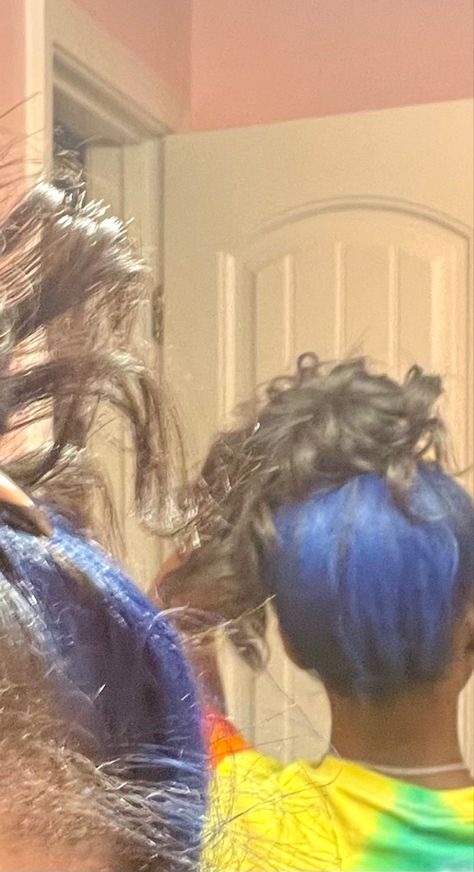 Black N Blue Hair, Black And Blue Hair Underneath, Skunk Stripe Hair Blue, Blue Under Hair, Blue Hair Peekaboo, Peekaboo Hair Blonde, Blue Skunk Stripe Hair, Blue Underneath Hair, Blue Skunk Stripe