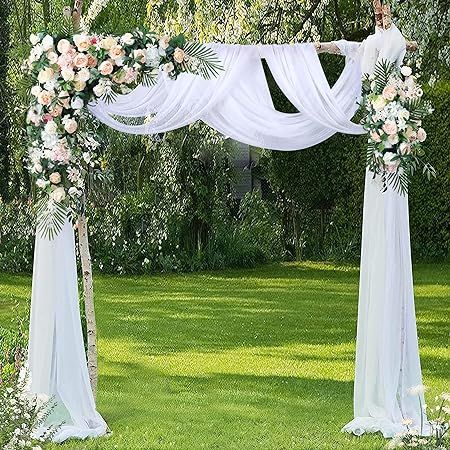 Amazon.com: Wedding Arch Draping Fabric 2 Panel White Arch Drapes for Wedding Ceremony Party Ceiling Outdoor Garland Decor White Valances 6 Yards : Home & Kitchen Country Wedding Arches, Drapes For Wedding, Tulle Wedding Decorations, Wedding Arch Greenery, Bridal Party Decor, Sheer Backdrop, Wedding Arch Draping, Arch Draping, White Wedding Arch