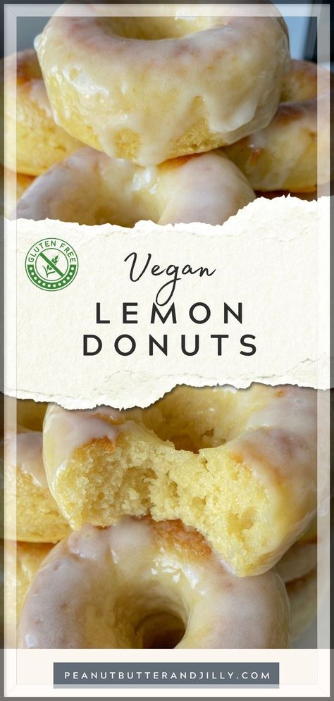 Lemon Donuts Recipe, Vegan Donut Recipe, Doughnut Recipes, Vegan Doughnuts, Vegan Gluten Free Desserts, Vegan Baked, Vegan Donuts, Donuts Recipe, Lemon Glaze