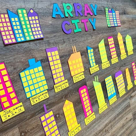 3rd Grade Math And Science Classroom, Array City, Math Craftivity, Easy Math Activities, Maths Ideas, Math Charts, Teaching Third Grade, Math Crafts, Elementary Classroom Decor