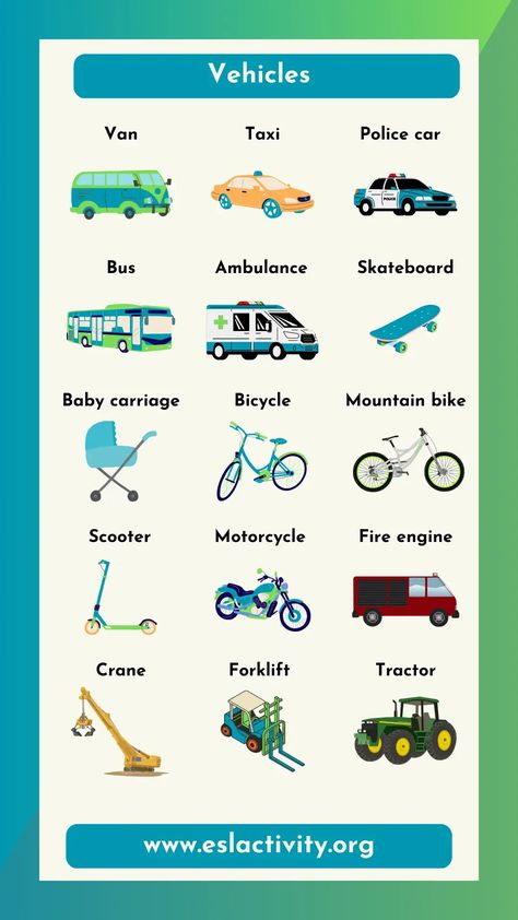 transport name list #vocab #vocabulary #learnenglish #learningenglish #tefl #elt #englishvocabulary #car #train #truck #vehicle #transport #transportation Esl Curriculum, Land Transport, Teach English To Kids, Teaching Esl, Esl Teaching Resources, Esl Lesson Plans, Train Truck, Esl Lessons, Learning Abc