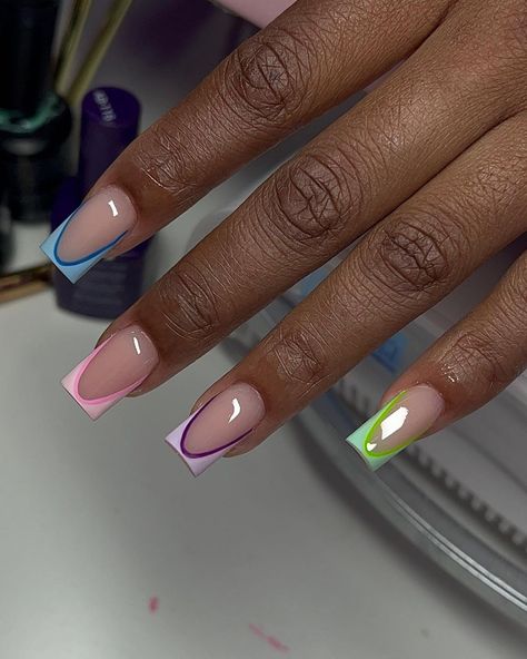 Spring Nail Sets Short, Deep French Tip, Nail Signs, Nail Board, Spring Acrylic Nails, Acrylic Design, Colored Acrylic Nails, Girly Acrylic Nails, Summery Nails