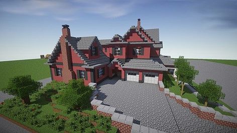 Red Mansion Minecraft Project Minecraft Journal, Minecraft Neighborhood, Minecraft Building Plans, Minecraft Poster, Minecraft Roof, Mansion Minecraft, Villa Minecraft, Red Mansion, Minecraft Town