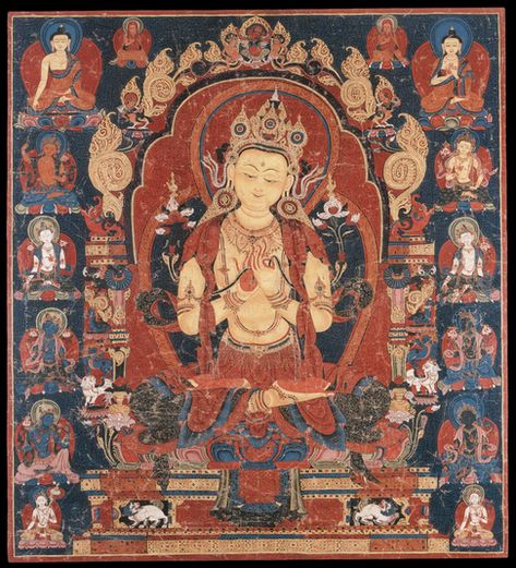 Maitreya (Bodhisattva & Buddhist Deity) - Bodhisattva (Himalayan Art) Buddhist Iconography, Buddhism Symbols, Buddha Life, Ancient Paintings, Art Resources, Thangka Painting, Maitreya Buddha, Tibetan Art, Tibetan Buddhism