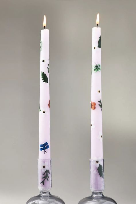 Faye Handpainted Taper Candles, Set of 2 | Anthropologie Anthropologie Candlesticks, Good Burns, Anthropologie Uk, Pink Fits, Large Candles, Taper Candles, Candle Set, Color Coding, Anthropologie