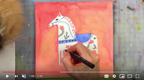 how to watercolor paint a dala horse How To Watercolor, Skillshare Classes, Watercolor Horse, Dala Horse, White Pen, Pen And Watercolor, Watercolor Brushes, Cat Hair, Stonehenge