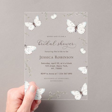 Celebrate in style with this Floral Butterfly Garden Transparent Bridal Shower Invitation. Featuring delicate butterflies and blooming flowers, this transparent acrylic invitation is perfect for garden, floral, or springtime bridal showers. Customize with your details for a whimsical and elegant look. Ideal for outdoor or nature-themed celebrations, this unique invitation adds a touch of beauty and charm to your special event. A Lifetime Of Butterflies, Lifetime Of Butterflies, Acrylic Cards, Butterfly Wedding Theme, Butterfly Wedding Invitations, Butterfly Invitations, Acrylic Invitation, Minimalist Card, Wedding Boards