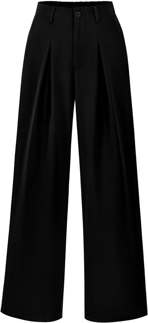 BTFBM Women's Casual Wide Leg Pants Business Work Outfits Button Down Slacks Spring High Waist Long Palazzo Trousers(Solid Black, Medium) at Amazon Women’s Clothing store Mens Spring Fashion Outfits, Slip Dress Layering, Structured Jacket, Business Pants, Casual Wide Leg Pants, Loose Trousers, Fashion Business Casual, Business Work, Work Office