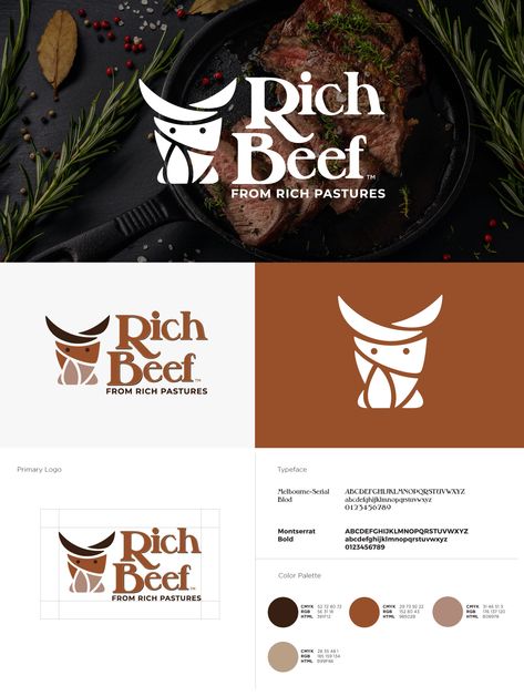 Minimalist Logo Design Food, Food Company Branding, Food Logo Design Inspiration Creative, Moodboard Logo Design, Branding Design Logo Food, Beef Logo Design, Food Logo Branding, Guide Logo Design, Logo Style Guide