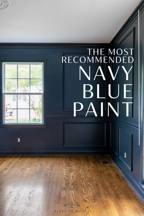 Valspar Relaxed Navy, Relaxed Navy Valspar, Navy Behr Paint Colors, Navy Bedroom Paint Colors, Navy Blue Accent Wall Bedroom Paint Colors, Dark Blue Study Room, Best Navy Paint Color Sherwin Williams, Dark Blue Behr Paint Colors, Navy Blue Walls Kitchen