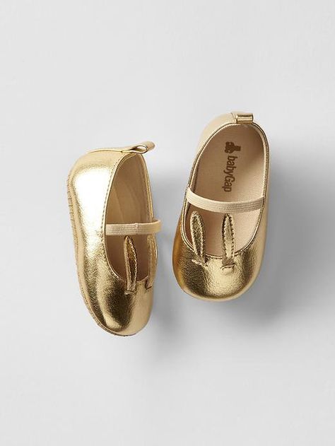 Pin for Later: The Hottest Holiday Gifts Every Little Trendsetter Needs in Their Closet  Gap Bunny Mary Jane Flats ($25) Bunny Mary, Gold Mary Janes, Gold Shoes, Mary Jane Flats, Girl Clothing