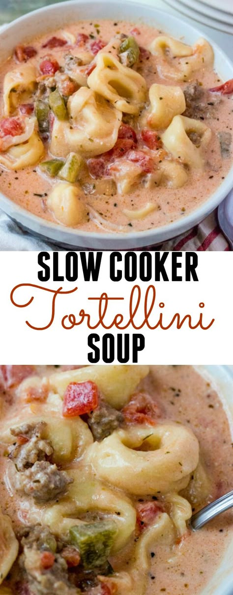 Creamy and delicious this Slow Cooker Tortellini Soup is filled with hearty veggies, meats, cheese and slow cooked until hot and yummy! Hello to the weekend! Do you all get those days where you simply don’t want to write anything but just want to share what you have created? Yeah,[Read more] Slow Cooker Tortellini, Tortellini Soup Crockpot, Slow Cooker Tortellini Soup, Crock Pot Tortellini, Soup Crockpot, Tortellini Recipes, Slow Cooked Meals, Soup Recipes Slow Cooker, Tortellini Soup