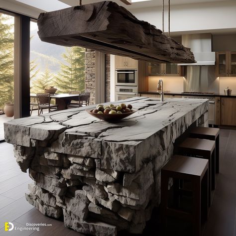 Stone Kitchen Island, Grill Island, Natural Stone Veneer, Build Outdoor Kitchen, Outdoor Kitchen Island, Cultured Stone, Countertop Design, Unique Centerpieces, Stone Kitchen