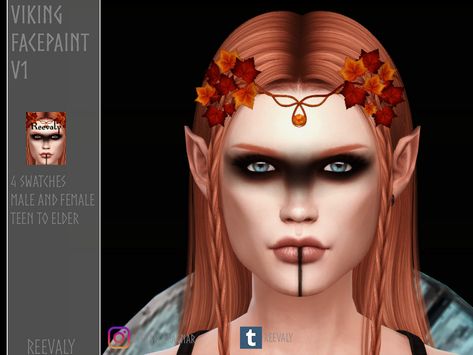 Reevaly's Viking Facepaint V1 Sims 4 Viking Tattoo, Sims 4 Viking Cc, Viking Face Paint, Halloween Lipstick, Goth Mask, Viking Makeup, Aesthetic Sims, Viking Aesthetic, Female Base