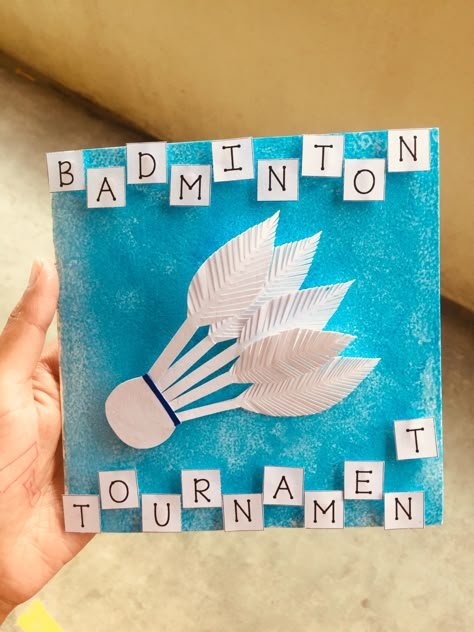 #diycards #badminton #sports #handmade #easy #cute Sports Cards Handmade, Badminton Cover Page, Badminton Birthday Cards, Badminton Senior Night Posters, Sports Project Cover Page, College Decor Ideas, Sports Day Decoration, Sports Journal, Notice Board Decoration