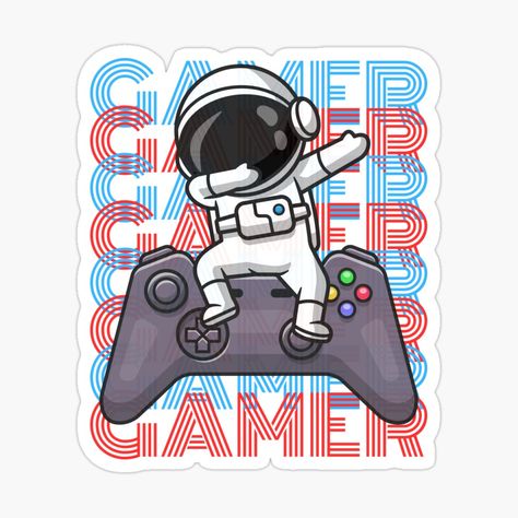 Get my art printed on awesome products. Support me at Redbubble #RBandME: https://www.redbubble.com/i/sticker/Galactic-Gamer-Astronaut-Gamer-design-by-DigitalByEb/142803623.EJUG5?asc=u Gamer Stickers, Gaming Stickers, Gamer Design, Gamer Boy, Pixel Art Characters, Astronauts In Space, Design Sticker, Gaming Gear, Retro Gaming