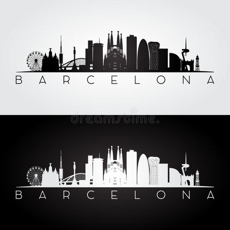 Barcelona skyline and landmarks silhouette. Black and white design, vector illustration royalty free illustration Barcelona Skyline, Barcelona Vs Real Madrid, Skyline Silhouette, Free Illustration, Black And White Design, Free Illustrations, Willis Tower, Design Vector, White Design