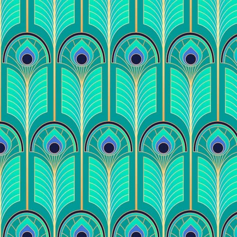 Art Deco Pattern Design, Art Nouveau Fabric, Peacock Feather Art, Feathers Art, Art Deco Peacock, Peacock Images, Gradient Art, Motif Art Deco, Art Deco Print