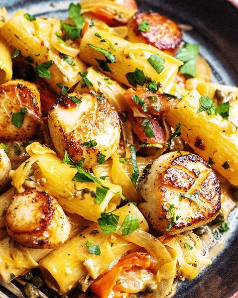 Creamy Rigatoni with Seared Scallops | Tried and True Recipes Creamy Rigatoni, Best Scallop Recipe, Scallop Recipes Pasta, Scallop Pasta, Rigatoni Recipes, Tried And True Recipes, Scrumptious Food, Seared Scallops, Tasty Dinner