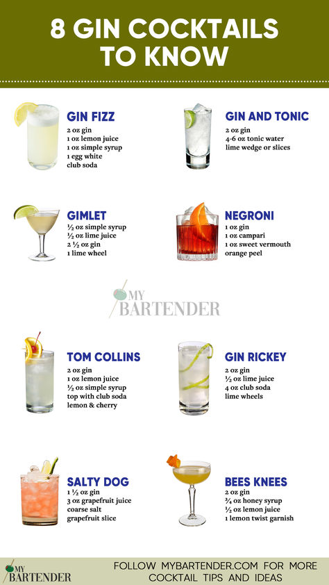 Gin Cocktails Gin Drink Recipes, Best Gin Cocktails, Bartender Drinks Recipes, Bartender Drinks, Cocktail Drinks Alcoholic, Gin Recipes, Best Gin, Gin Drinks, Perfect Cocktail Dress