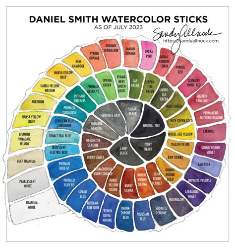 Stick shell design Watercolour Color Palettes, Watercolor Glazing, Watercolor Wheel, Watercolor Color Mixing, Art Color Theory, Watercolor Objects, Watercolour Palette, Daniel Smith Watercolor, Mixing Paint Colors