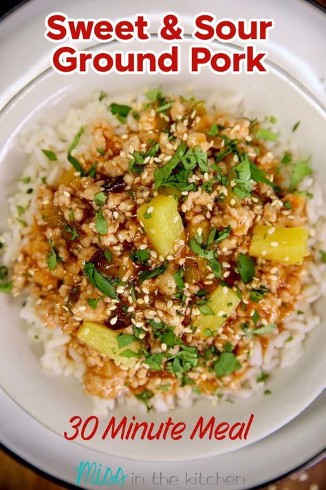 Sweet and Sour Ground Pork served over rice is full of delicious flavors and makes a great meal for busy weeknights. Dinner Ground Pork, Ground Pork Recipes Easy, Pork Mince Recipes, Pork Soup Recipes, Ground Beef And Broccoli, Ground Pork Recipes, Pork Recipes For Dinner, Pineapple Pork, Pork Soup