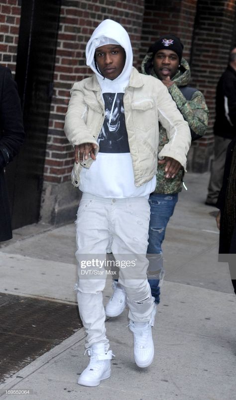 White Af1 Outfit, White Air Force 1 Outfit Men, White Air Force 1 Outfit, Celebrity Streetwear, Rocky Outfits, Asap Rocky Outfits, Af1 Outfit, Af1 White, Air Force 1 Outfit Men