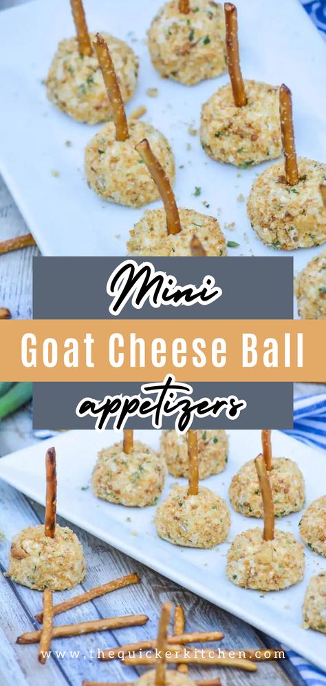 Mini goat cheese balls are an easy to make, elegant appetizer. Your guests will never know you didn’t spend a ton of time and energy making these pretty, tasty bites! Mini Goat Cheese Balls, Goat Cheese Ball, Goat Cheese Balls, Cheese Ball Bites, Cheese Dips, Mini Goats, Cheese Ball Recipe, Goat Cheese Recipes, Elegant Appetizers