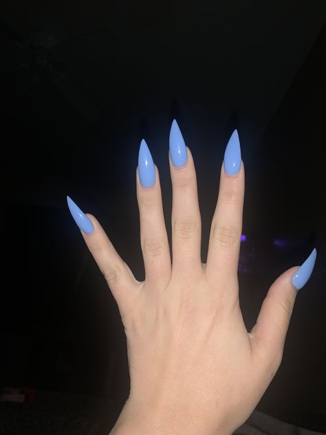 #stilettonails #nails #nailpolish #nailideas #bluestilettonails #bluenails Stiletto Blue Nails, Pointy Blue Nails, Blue Pointed Nails, Baby Blue Stiletto Nails, Baby Blue Nails Stiletto, Light Blue Stiletto Nails, Blue Stilleto Nail Design, Blue Stilletos Nails, Blue Sharp Nails