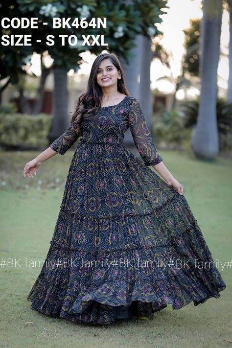 Black Bandhani Dress | ₹1899 Free Shipping in India | Watsapp @9004688543 Long Gowns For Women, Ruffles Pattern, Bandhani Dress, Photo Album Layout, Long Gowns, Gowns For Women, Colorful Heels, Gowns Online, Long Gown