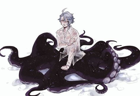 Azul Octopus Form, Azul Octopus Form Twisted Wonderland, Cecaelia Art Male, Tentacle Hair Character Art, Azul Ashengrotto Octopus, Octopus Person, Human Octopus, Octopus Character Design, Azul Twisted Wonderland