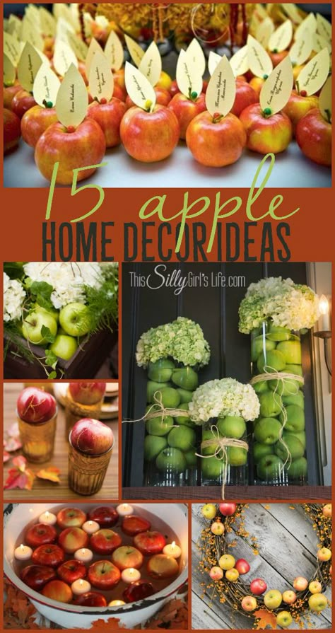 15 Apple Home Decor Ideas, home decor inspiration for the Holidays using apples! - ThisSillyGirlsLife.com Using Apples, Apple Decor, Apple Festival, Apple Decorations, Harvest Party, Apple Home, Apple Theme, Fall Deco, Fall Apples