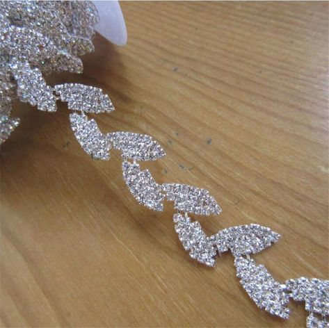 Online Shop 1 yard Leaves Rhinestone Chain Trim Ribbon Silver Crystal Applique Hair Accessory Bridal Sash Sewing on Wedding Dress Decoration | Aliexpress Mobile Bling Wedding Decorations, Product Holder, Dress Applique, Rhinestone Ribbon, Dress Decoration, Crystal Embroidery, Rhinestone Sticker, Diy Embroidery Designs, Crystal Trim