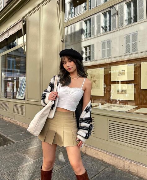 MEMINE’s Instagram post: “@tingting_lai in Preppy Skirt (Khaki) 🥐” Khaki Skirt Outfit, Khaki Skirt Outfits, Skirt Outfits Aesthetic, Preppy Skirt, Skirt Aesthetic, Grp Ports, Tiktok Outfits, Fits Aesthetic, Khaki Skirt