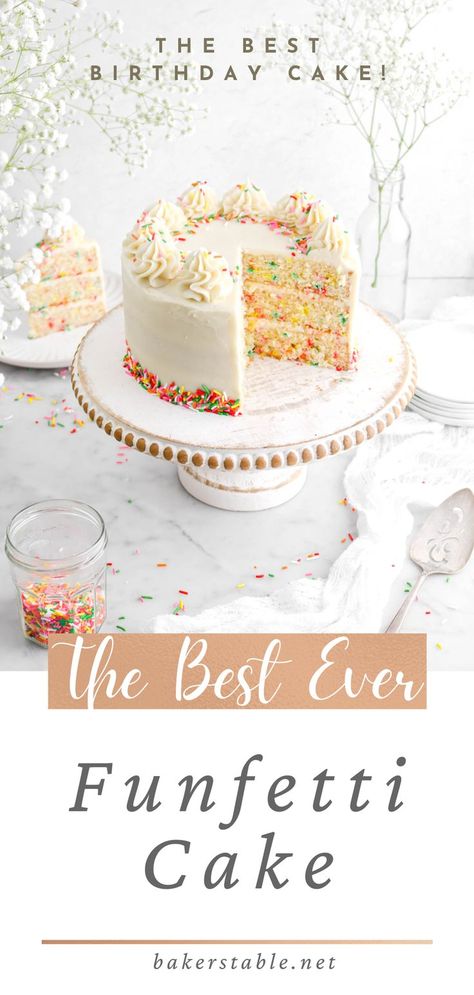 Best Funfetti Cake, Funfetti Cake Mix Recipes, Anniversary Post, Cake Decorating For Kids, Fluffy Vanilla Cake, Rainbow Layer Cakes, Sprinkles Birthday Cake, Bakers Table, Vanilla Birthday Cake