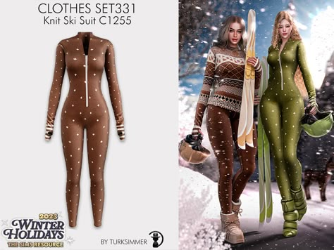 The Sims Resource - Clothes SET331 - Knit Ski Suit C1255 Sims 4 Skiing Cc, Sims 4 Fur Coat, Sims 4 Cc Cold Weather, Sims 4 Cc Sets, Sims Lookbook, Sims 4 Cc Eyes, Ski Style, Sims 4 Cas Mods, Cc Mods