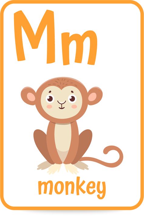 M For Monkey, Preschool Letter M, Alphabet Flash Cards Printable, M Letter Images, Baby Books Diy, Alphabet Animals, Preschool Workbooks, Alphabet Flash Cards, Preschool Letter