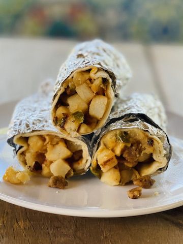 Eggless Breakfast Burritos - The Burnt Salad Egg Free Breakfast Burritos, Eggless Breakfast Sandwich, Breakfast Burritos No Egg, No Egg Breakfast Burrito, Eggless Breakfast Burritos, Camping Dip, Gluten Free Egg Free Breakfast, Eggless Meals, Eggless Breakfast Ideas