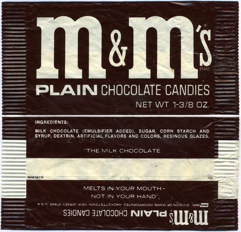 1960s m&m packaging 1970s Packaging Design, 1970s Food, Twist Logo, Peanut Candy, Tootsie Pop, Fun Dip, Barbie Miniatures, Chocolate Wrapping, Chocolate Candies