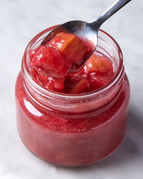 Rhubarb Compote Recipe (3-Ingredient) | Kitchn Healthy Rhubarb Recipes, Rhubarb Compote, Compote Recipe, Marmalade Recipe, Spring Desserts, Feel Good Food, Rhubarb Recipes, Local Farmers Market, Peanut Free