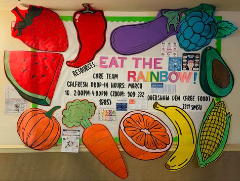 Food And Nutrition Bulletin Board Ideas, Nutrition Board Ideas, Nutrition Decoration Ideas, Fruits And Vegetables Bulletin Board, Nutrition Bulletin Board Ideas, Healthy Food Bulletin Board, Food Bulletin Board Ideas, Vegetable Bulletin Board, Fruit Bulletin Board