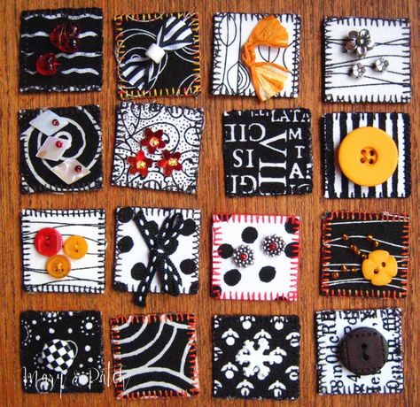 Inchies Art, Small Decorations, Art Trading Cards, Fabric Postcards, Fabric Brooch, Miniature Quilts, Textile Crafts, Five Pointed Star, Small Pictures