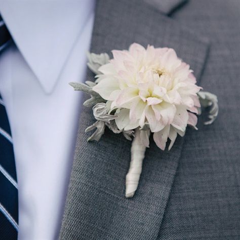 White Dahlia Boutonniere Dahlia Boutonniere, Dahlia Bridal Bouquet, Dahlia Wedding Bouquets, Dahlias Wedding, White Dahlia, Dahlia Bouquet, Prom Flowers, Groom Boutonniere, Boutonniere Wedding