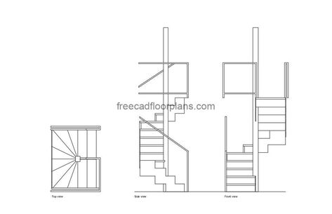 Square Spiral Staircase - Free CAD Drawings Spiral Staircase Floor Plan, Square Spiral Staircase, Square Staircase, Pool Houses Plans, House Plans Design, Floor Plans House, One Storey House, 2 Bedroom House Plans, Swimming Pool House